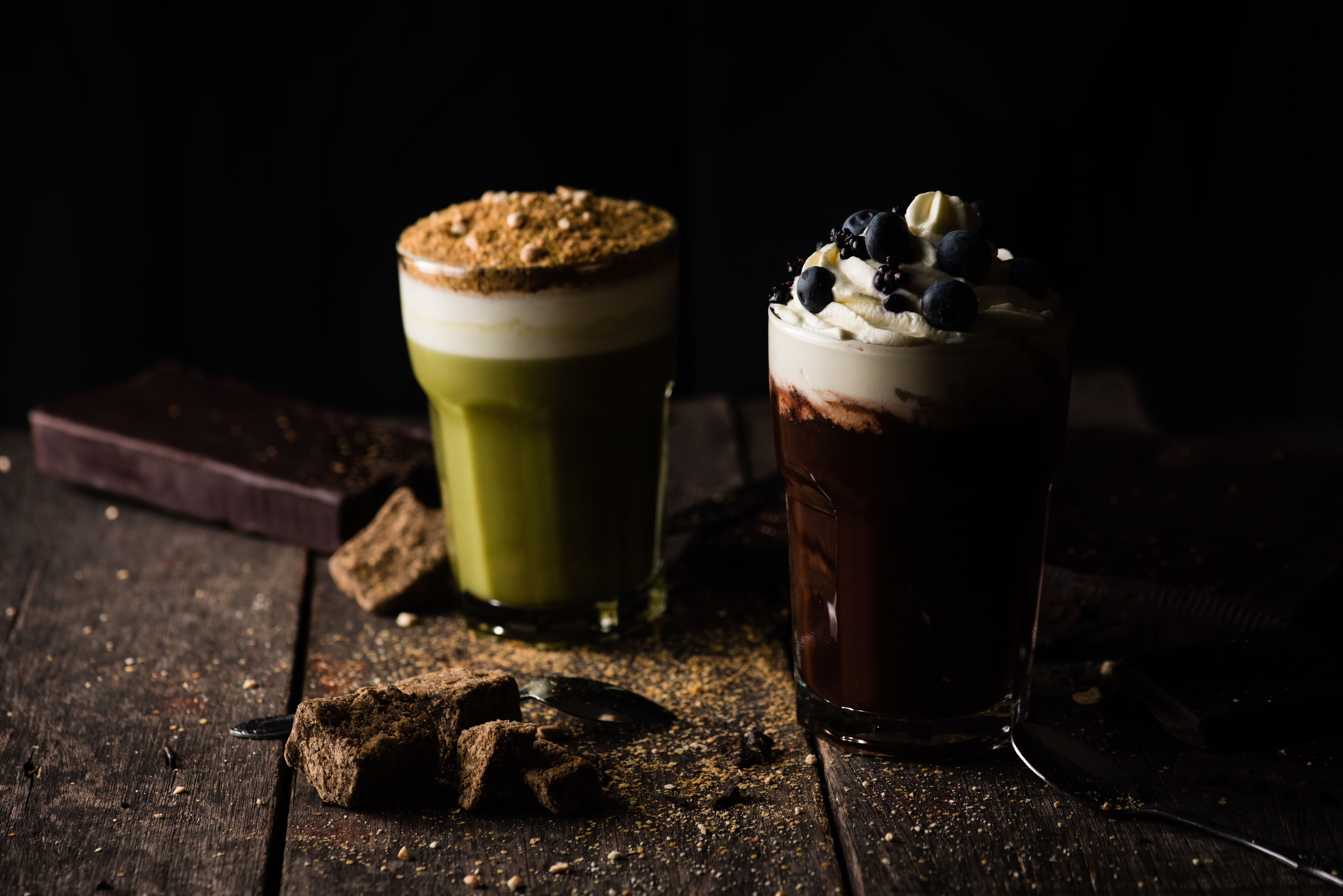 Bubble tea!! Winter Hot Drinks-Hot Chocolate with Berries and Green Tea germ with brown sugar